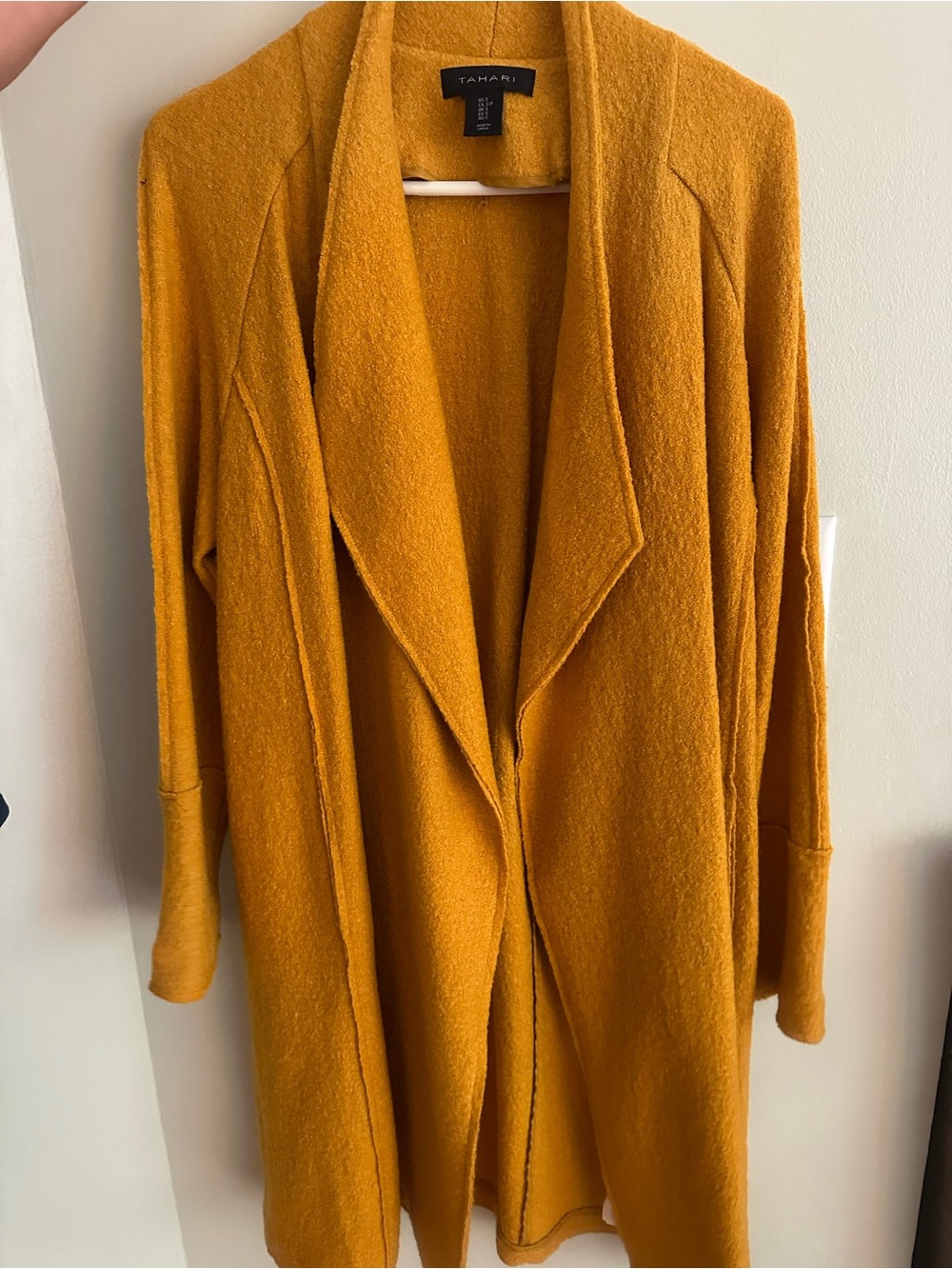 Tahari Mustard Open-Front Duster Pea Coat Jacket